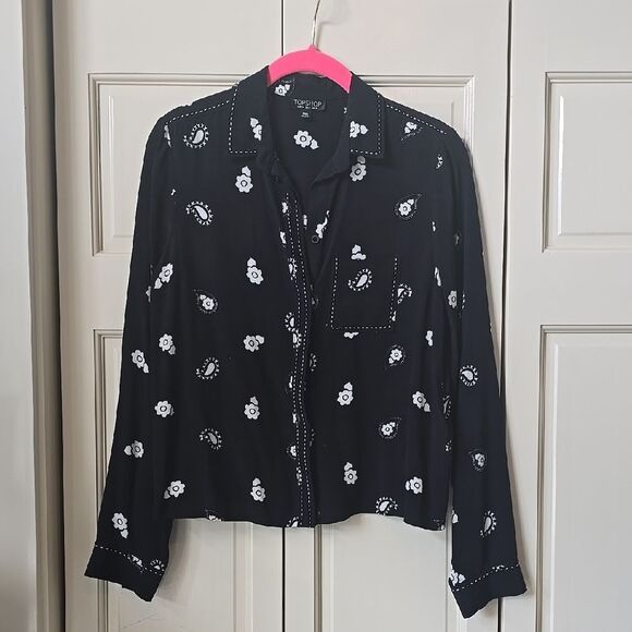 Topshop Black and White Button Down Shirt, NWOT! - Picture 1 of 8